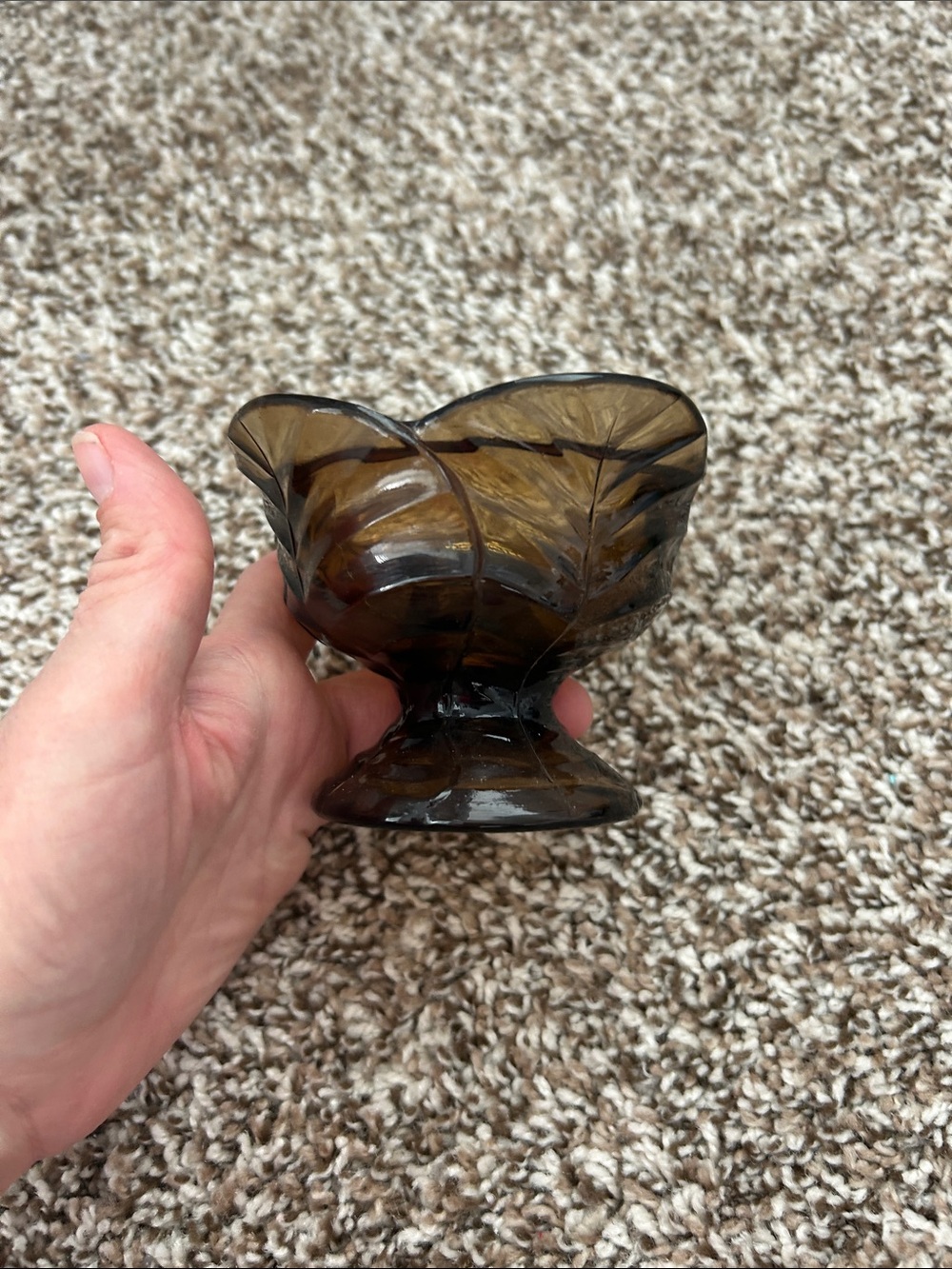 Viking Glass Amber Flower Candle Holder Vintage 70s 80s - Picture 3 of 7